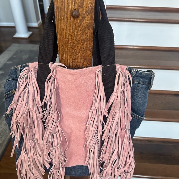 NWOT Upcycled Boho Denim and Suede Tote - Picture 7 of 12